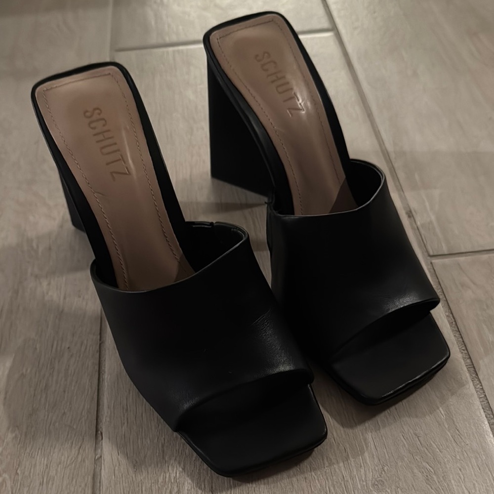 SCHUTZ Black Mules Sleek Suede Wedge